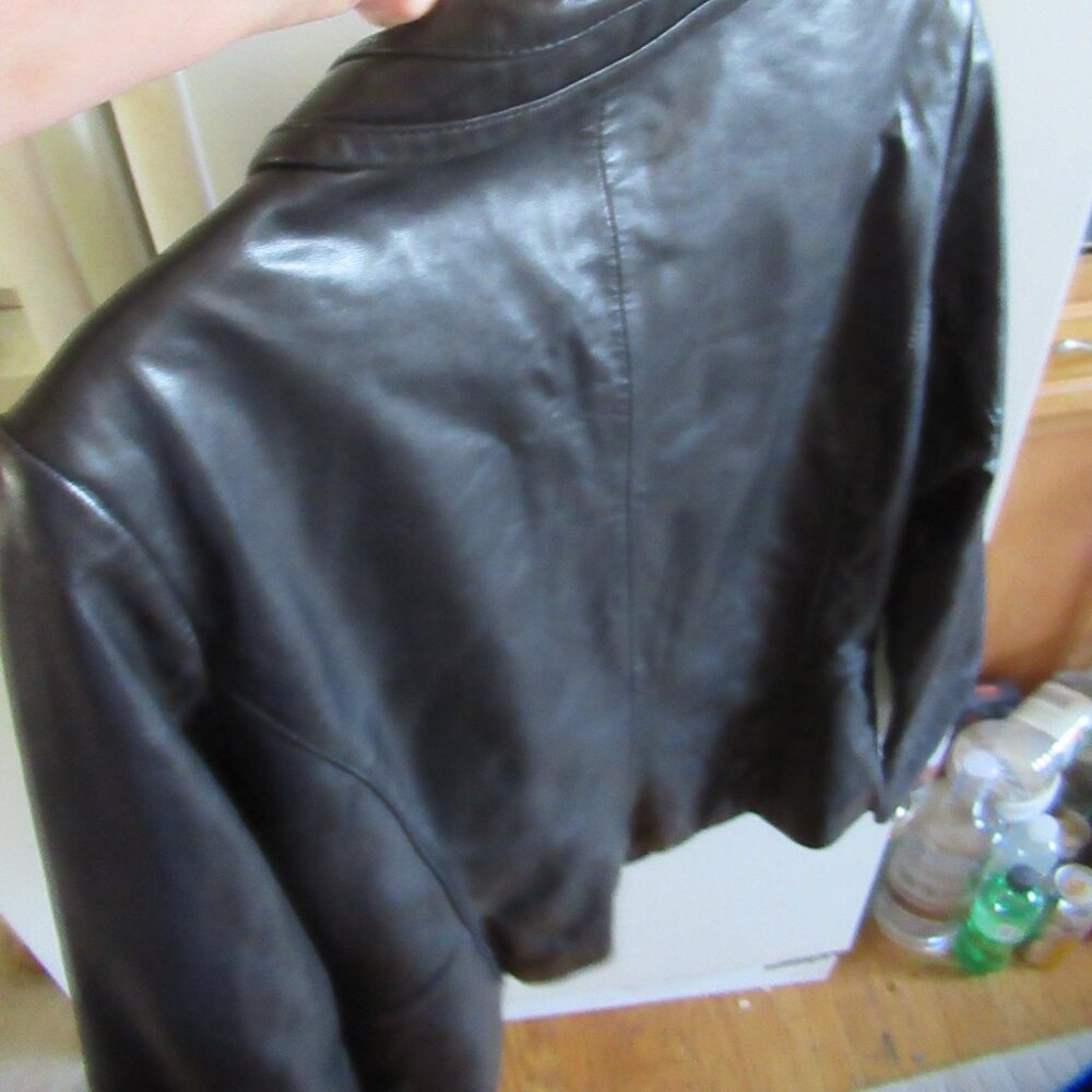 Calvin Klein Womens Black Leather zip Jacket Size Medium m lined - Picture 5 of 5